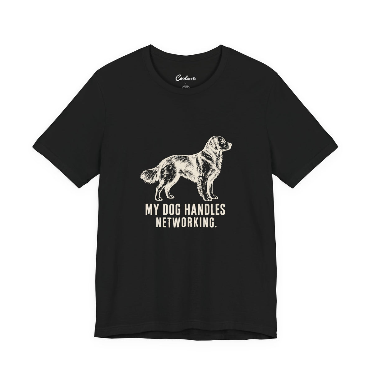 My Dog Handles Networking dog lover tee shown flat in a second colourway, unisex Bella Canvas 3001 cotton t-shirt