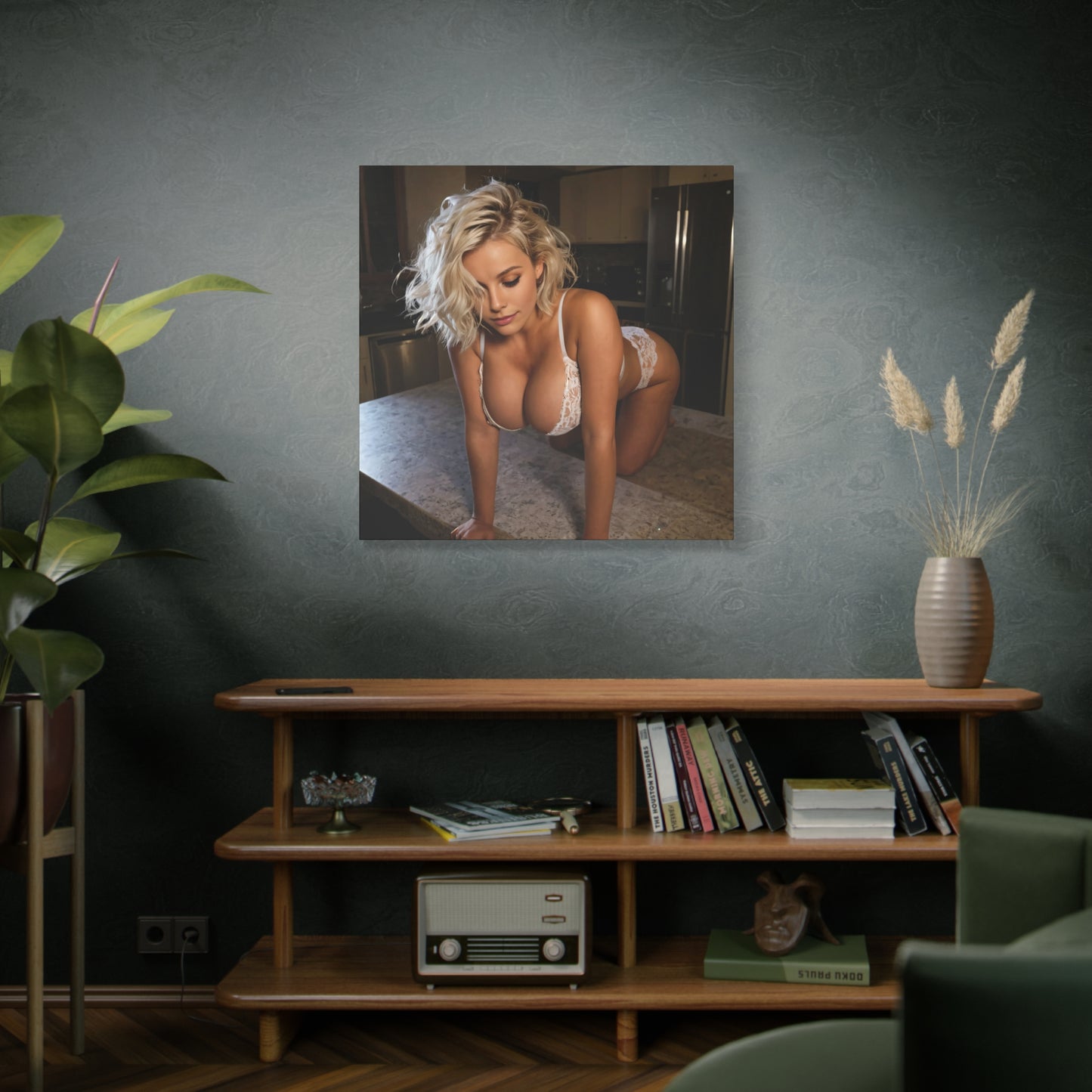 Blonde Goddess in White Lingerie, HayleyJane Cox Kitchen Table Seductive Pose