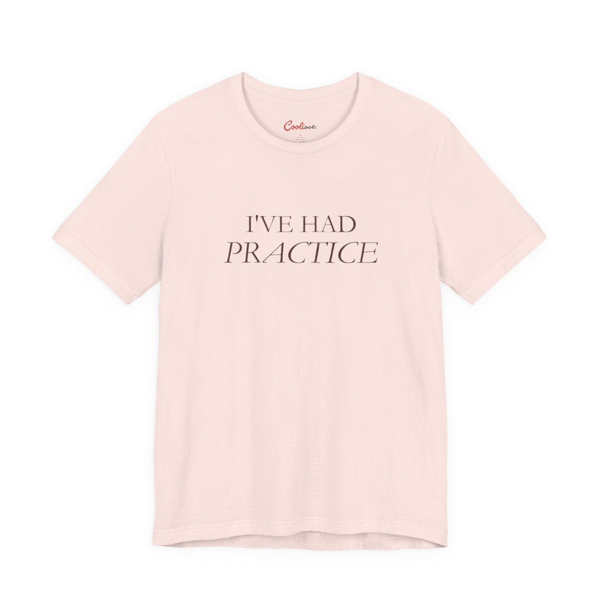 I've Had Practice Bella+Canvas 3001 T-shirt in Soft Pink, full front supplier flat lay.