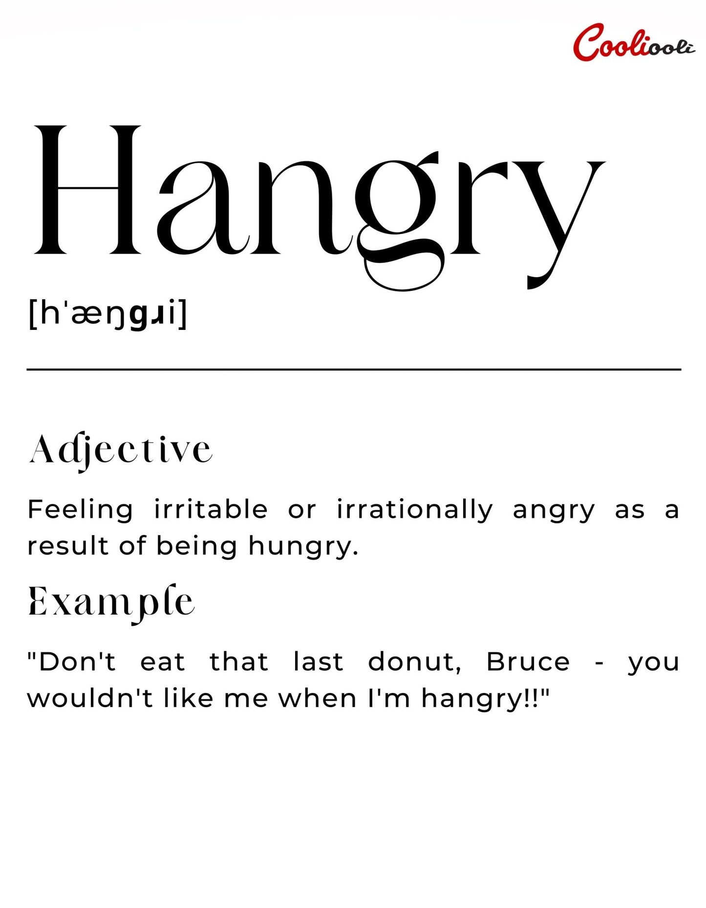 "Hangry" Dictionary Entry Humorous Tee - Cooliooli T-Shirt