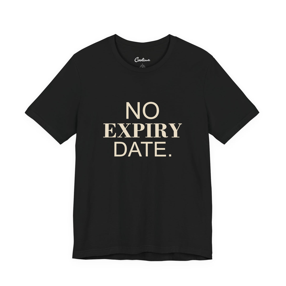 NO EXPIRY DATE. Bella+Canvas 3001 T-shirt — Black, accurate supplier front flat lay