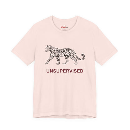 UNSUPERVISED leopard graphic on the Soft Pink Bella+Canvas 3001 tee — accurate supplier front colour view