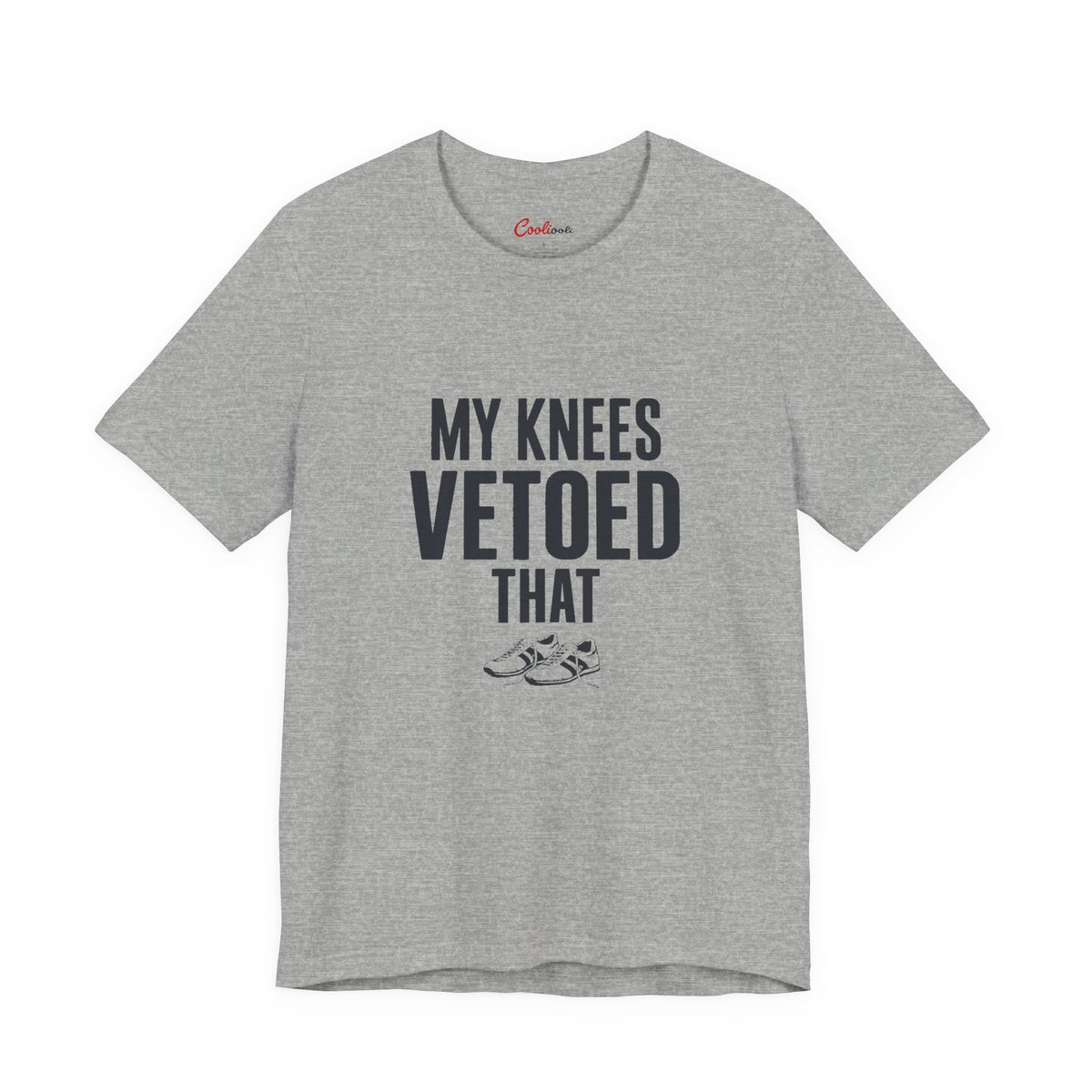 My Knees Vetoed That funny t-shirt flat lay in a heather colourway, bad knees and getting older gift tee