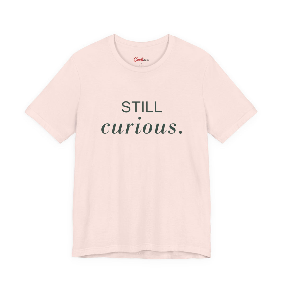 STILL CURIOUS. — Soft Pink Bella+Canvas 3001 full front flat lay