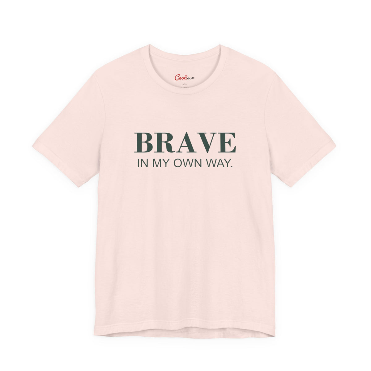 BRAVE IN MY OWN WAY. Bella+Canvas 3001 T-shirt — Soft Pink, accurate supplier front flat lay