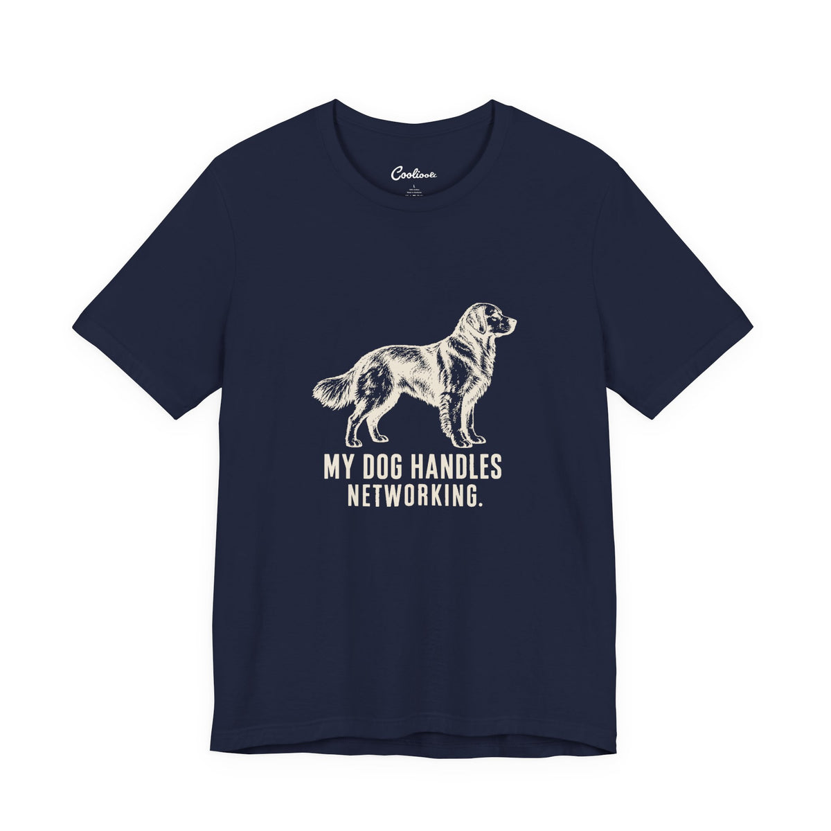 My Dog Handles Networking t-shirt in a dark colourway, printed to order unisex tee available S to 3XL