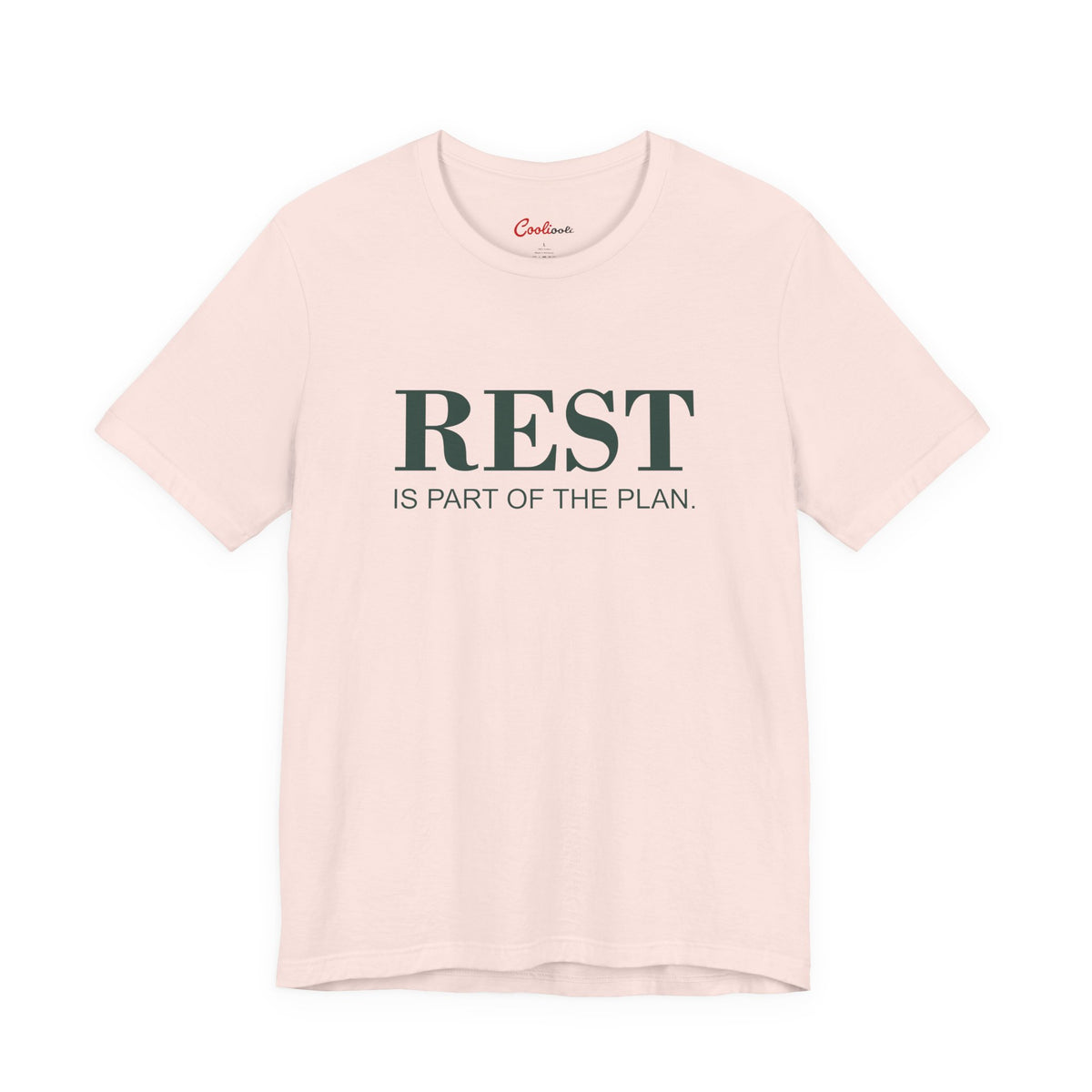 REST IS PART OF THE PLAN. — Soft Pink Bella+Canvas 3001 full front flat lay