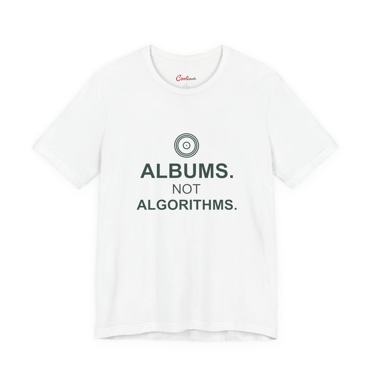 ALBUMS. NOT ALGORITHMS. — White Bella+Canvas 3001, accurate supplier front view