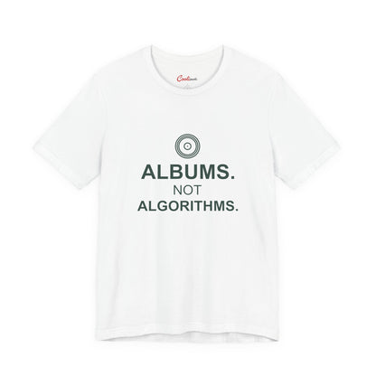 ALBUMS. NOT ALGORITHMS. — White Bella+Canvas 3001, accurate supplier front view