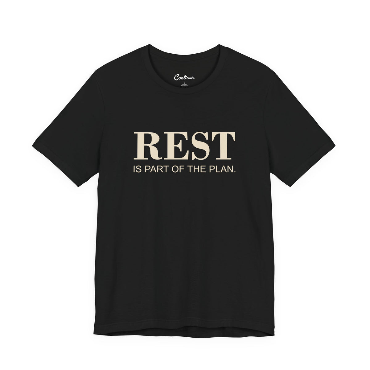 REST IS PART OF THE PLAN. — Black Bella+Canvas 3001 full front flat lay