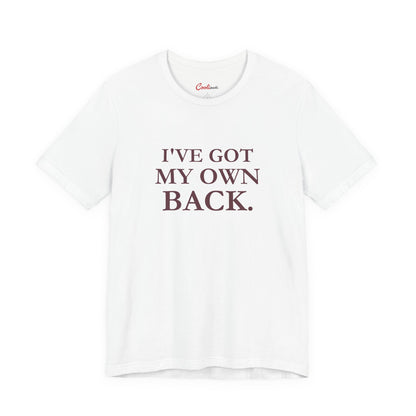 I'VE GOT MY OWN BACK. — White Bella+Canvas 3001, accurate supplier front view
