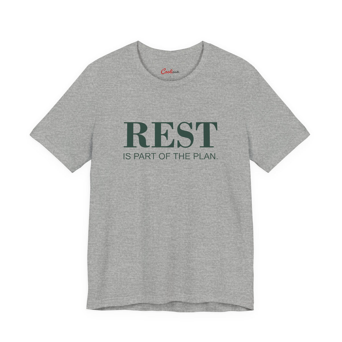REST IS PART OF THE PLAN. — Athletic Heather Bella+Canvas 3001 full front flat lay