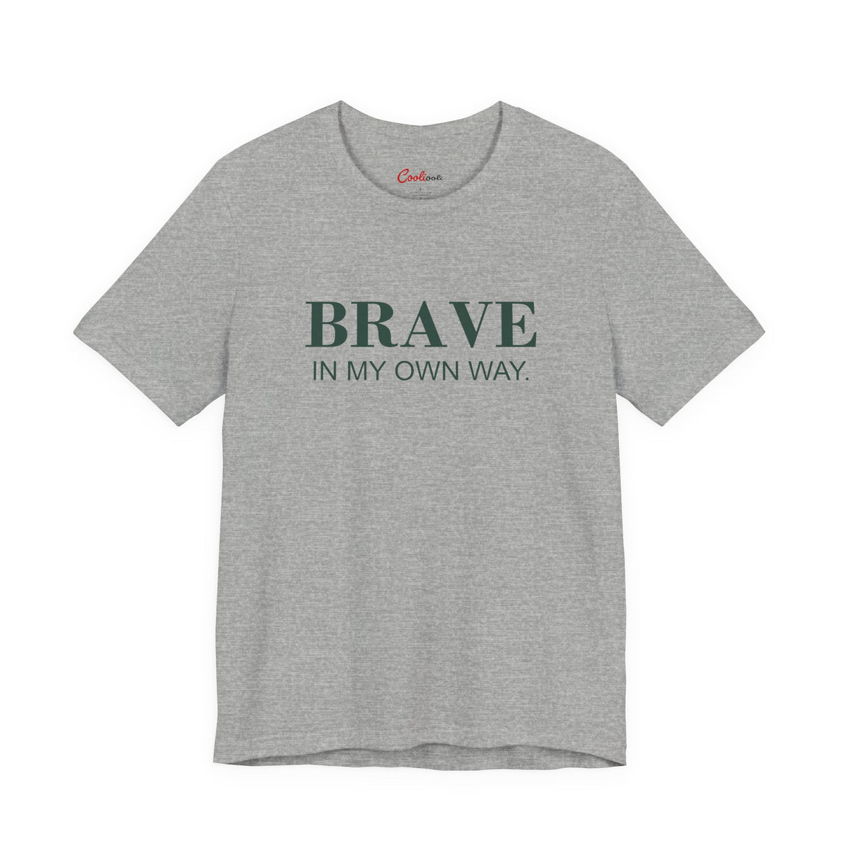 BRAVE IN MY OWN WAY. Bella+Canvas 3001 T-shirt — Athletic Heather, accurate supplier front flat lay