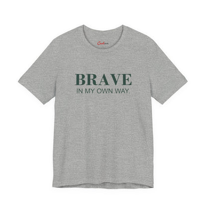 BRAVE IN MY OWN WAY. Bella+Canvas 3001 T-shirt — Athletic Heather, accurate supplier front flat lay