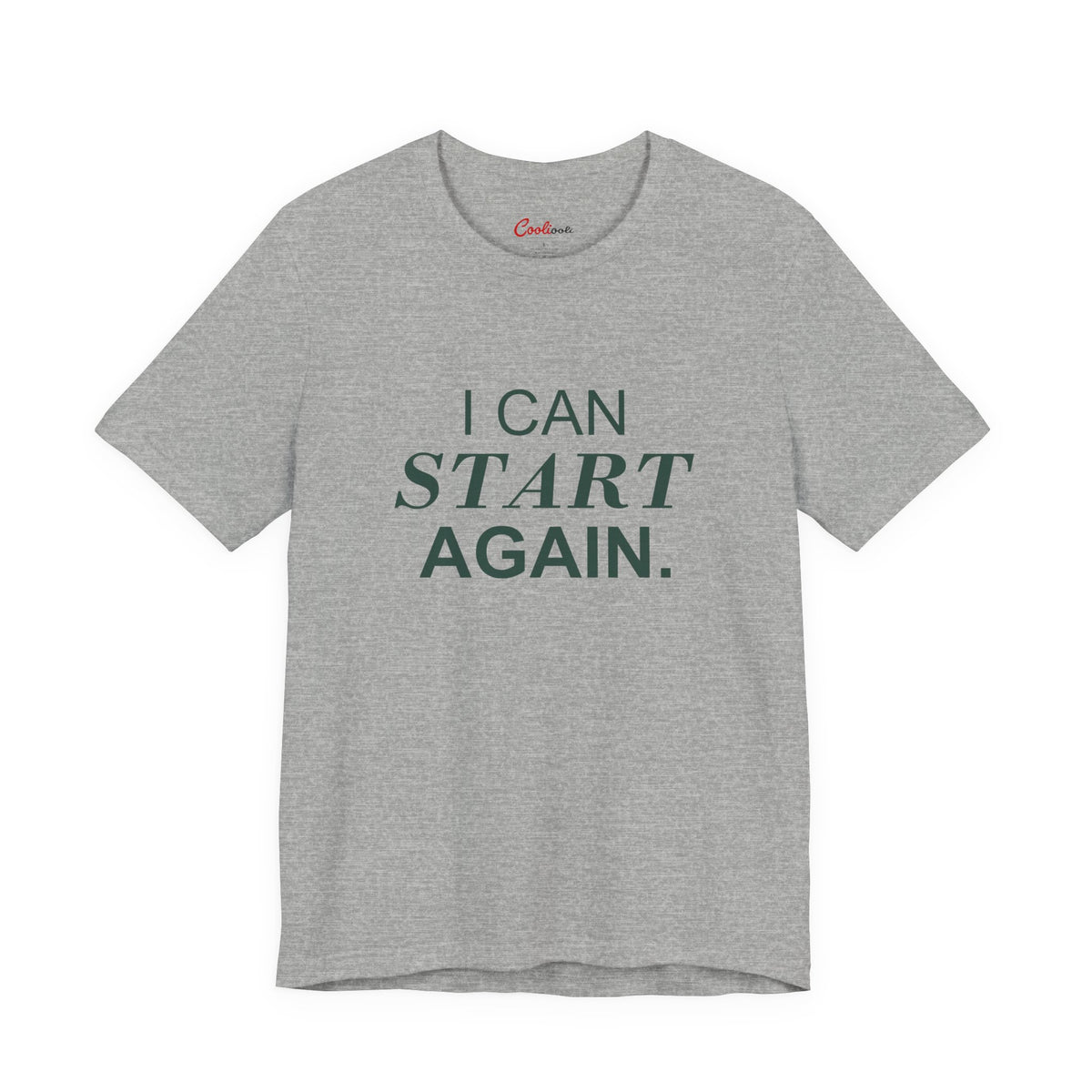 I CAN START AGAIN. Bella+Canvas 3001 T-shirt — Athletic Heather, accurate supplier front flat lay