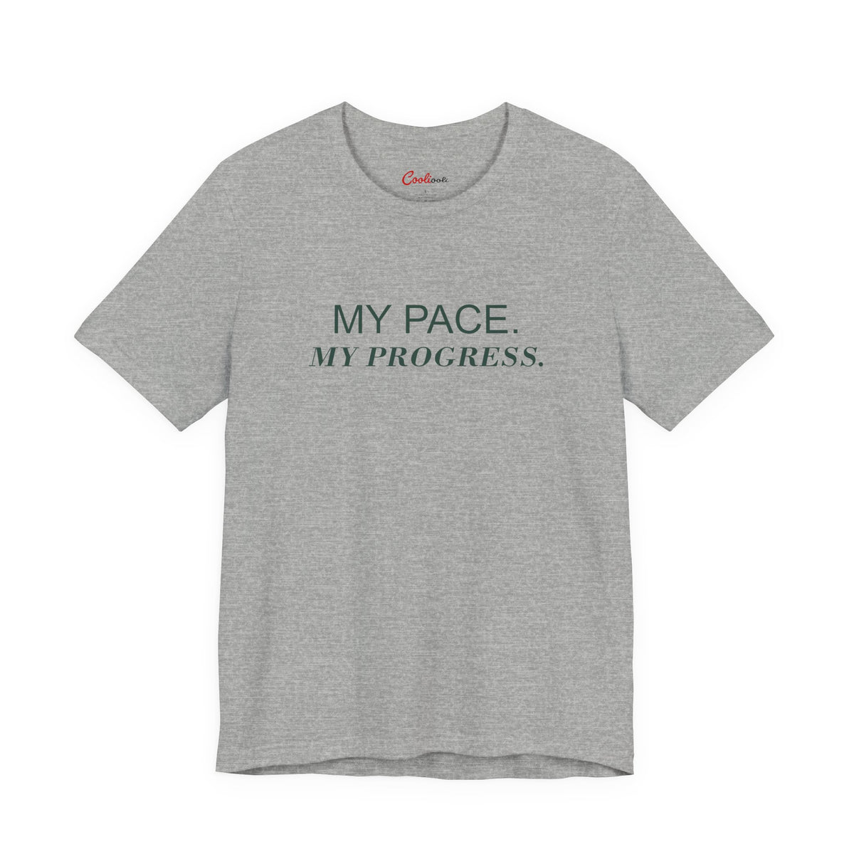 MY PACE. MY PROGRESS. on the Athletic Heather Bella+Canvas 3001 tee — accurate supplier front colour mockup