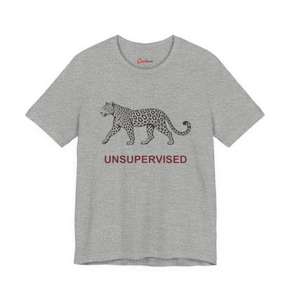 UNSUPERVISED leopard graphic on the Athletic Heather Bella+Canvas 3001 tee — accurate supplier front colour view