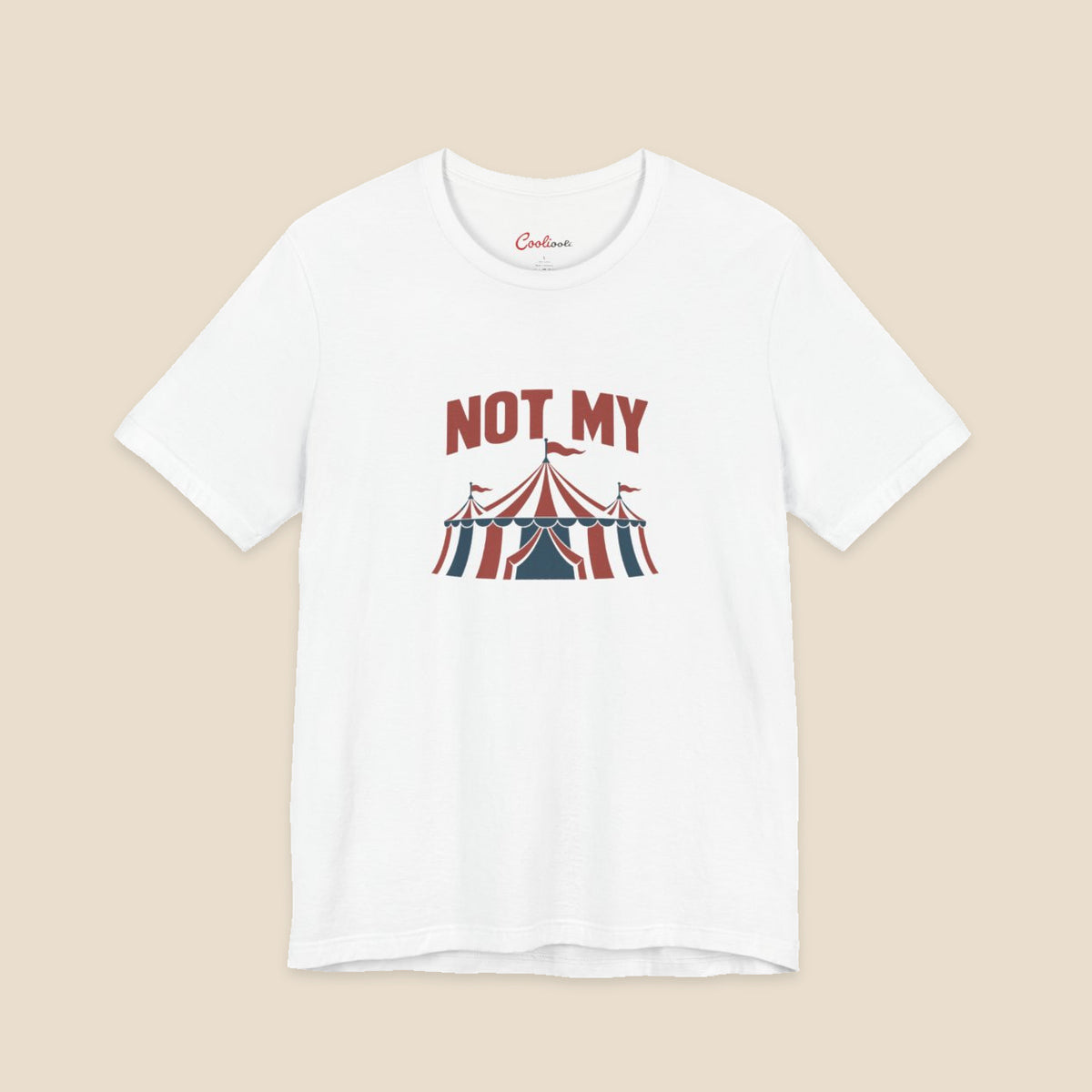 NOT MY original circus tent graphic on the White Bella+Canvas3001 unisex tee; front colour preview.