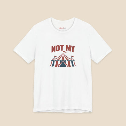 NOT MY original circus tent graphic on the White Bella+Canvas3001 unisex tee; front colour preview.