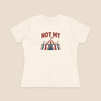 NOT MY original circus tent graphic on the Natural Bella+Canvas6400 women’s relaxed-fit tee; front colour preview.