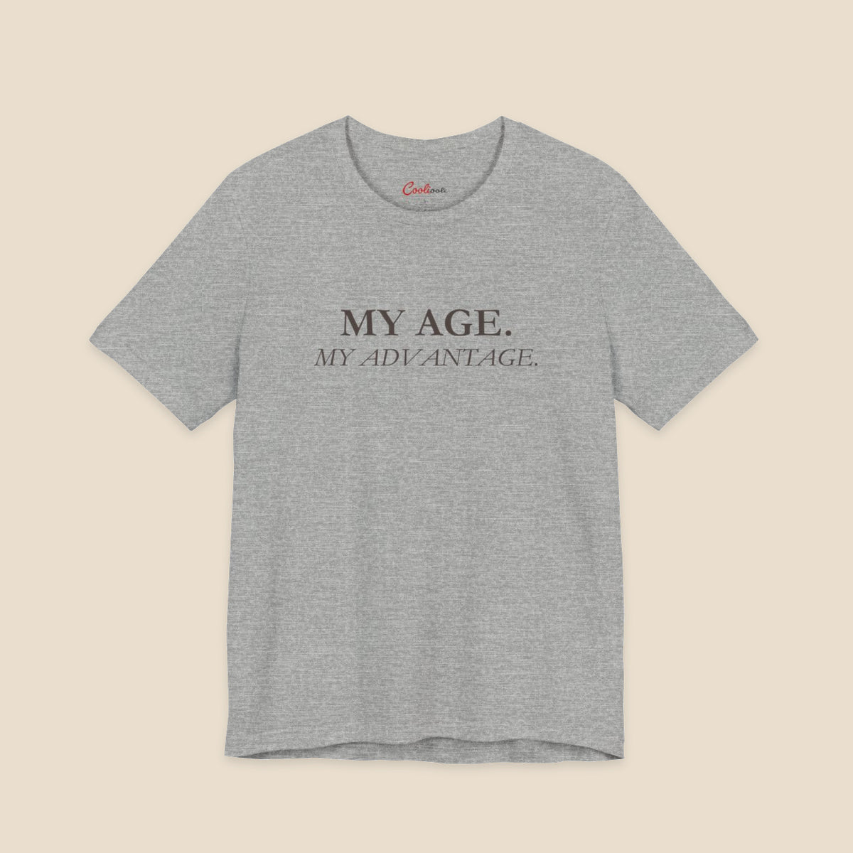 Athletic Heather My Age My Advantage Bella+Canvas 3001 tee, full flat lay