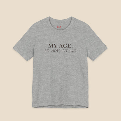 Athletic Heather My Age My Advantage Bella+Canvas 3001 tee, full flat lay