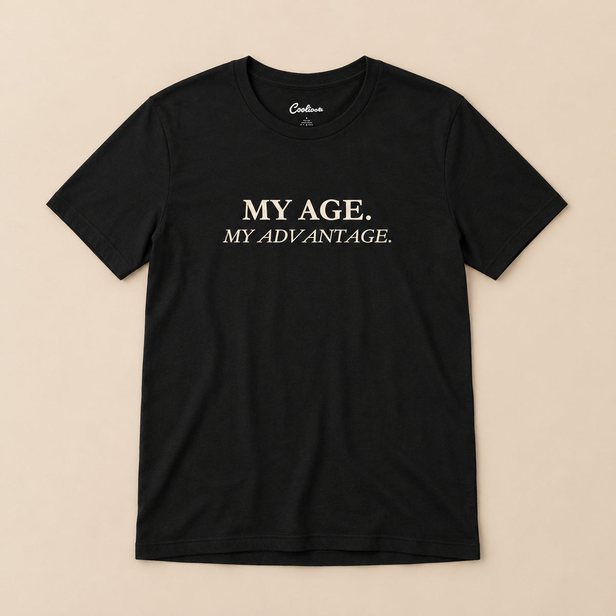 Black My Age My Advantage Bella+Canvas 3001 tee, full flat lay