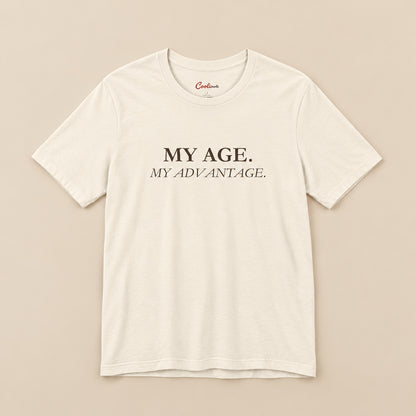 Natural My Age My Advantage Bella+Canvas 3001 tee, full flat lay