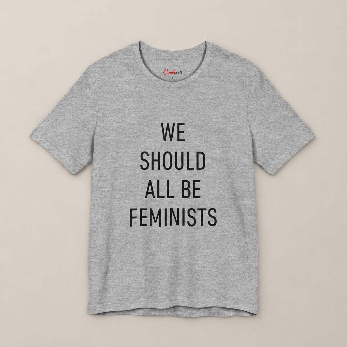We Should All Be Feminists Bella+Canvas 3001 T-shirt in Athletic Heather, front flat lay.