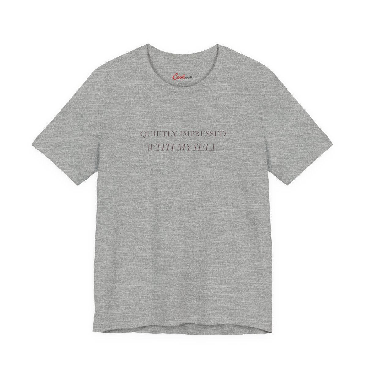 Quietly Impressed With Myself Bella+Canvas 3001 T-shirt in Athletic Heather, full front supplier flat lay.