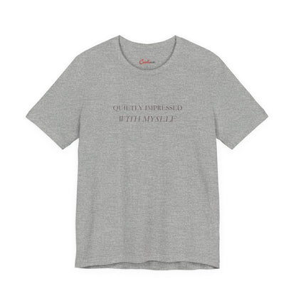 Quietly Impressed With Myself Bella+Canvas 3001 T-shirt in Athletic Heather, full front supplier flat lay.