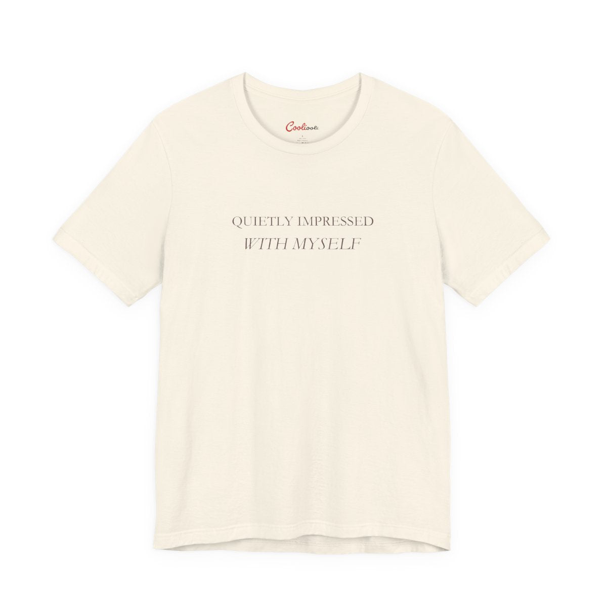Quietly Impressed With Myself Bella+Canvas 3001 T-shirt in Natural, full front supplier flat lay.