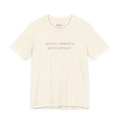 Quietly Impressed With Myself Bella+Canvas 3001 T-shirt in Natural, full front supplier flat lay.