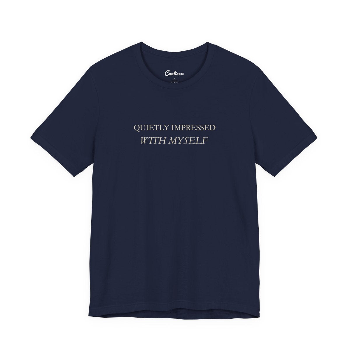 Quietly Impressed With Myself Bella+Canvas 3001 T-shirt in Navy, full front supplier flat lay.