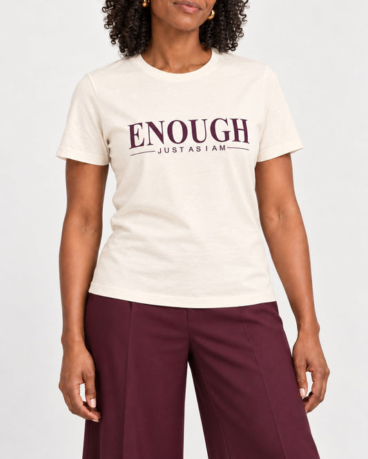 Amara wearing the Natural Nothing to Prove. Bella+Canvas 3001 tee — collar-to-hip detail