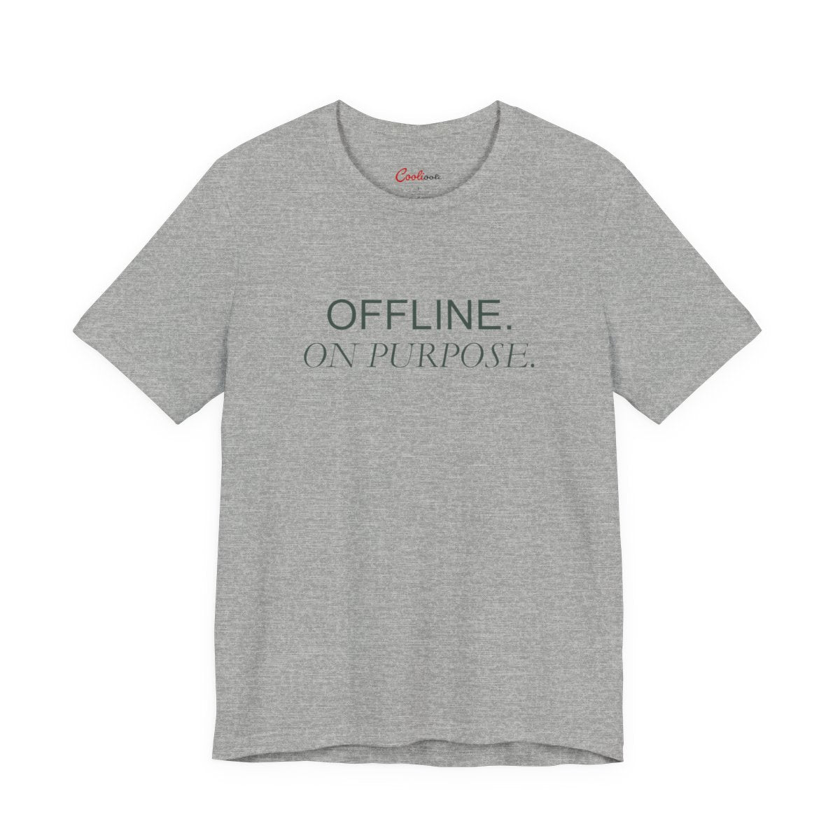 OFFLINE. ON PURPOSE. Bella+Canvas 3001 T-shirt in Athletic Heather, front view.