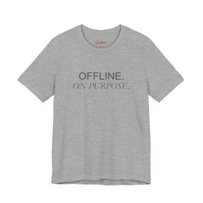 OFFLINE. ON PURPOSE. Bella+Canvas 3001 T-shirt in Athletic Heather, front view.