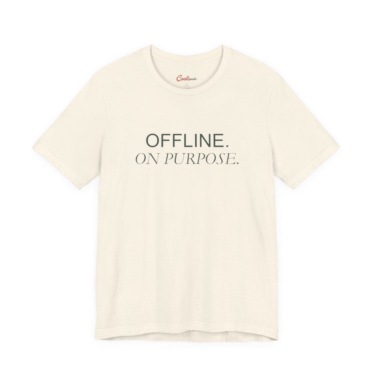 OFFLINE. ON PURPOSE. Bella+Canvas 3001 T-shirt in Natural, front view.