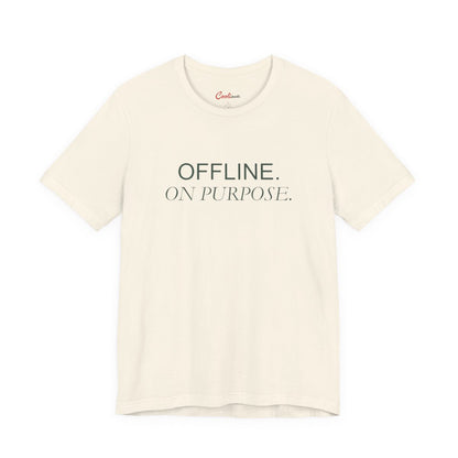 OFFLINE. ON PURPOSE. Bella+Canvas 3001 T-shirt in Natural, front view.