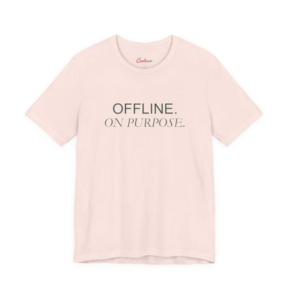 OFFLINE. ON PURPOSE. Bella+Canvas 3001 T-shirt in Soft Pink, front view.