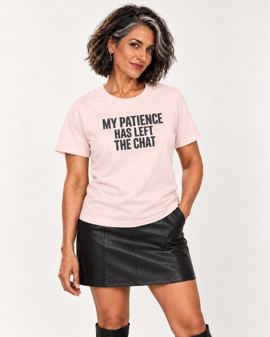 Freya wearing the Soft Pink Replies Are No Longer Being Accepted. Bella+Canvas 3001 tee — natural studio portrait
