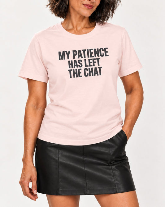 Freya wearing the Soft Pink Replies Are No Longer Being Accepted. Bella+Canvas 3001 tee — collar-to-hip detail