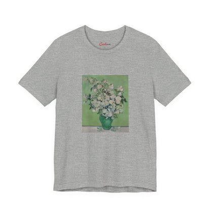 Van Gogh Roses Bella+Canvas 3001 T-shirt in Athletic Heather, full front flat lay.