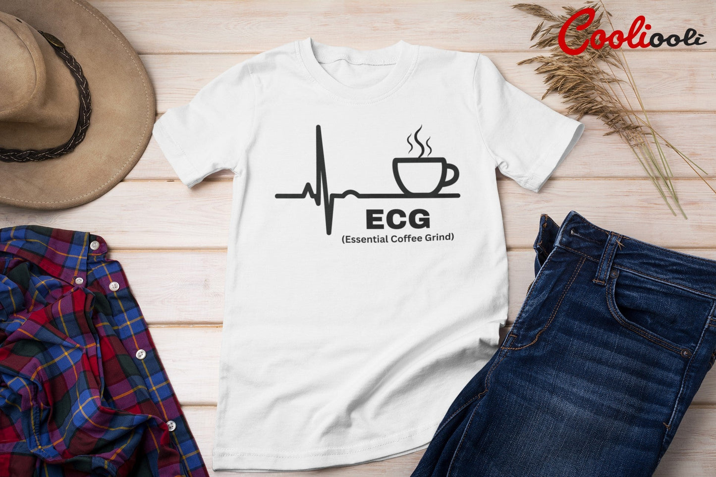 Coffee Lover "ECG" Humorous Tee - Cooliooli T-Shirt