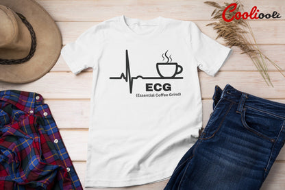 Coffee Lover "ECG" Humorous Tee - Cooliooli T-Shirt