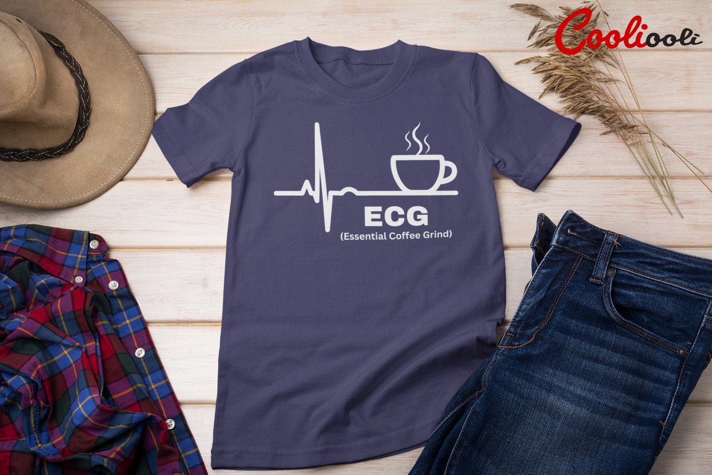 Coffee Lover "ECG" Humorous Tee - Cooliooli T-Shirt