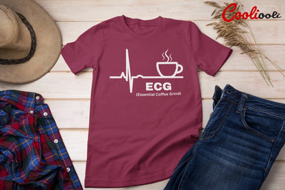 Coffee Lover "ECG" Humorous Tee - Cooliooli T-Shirt