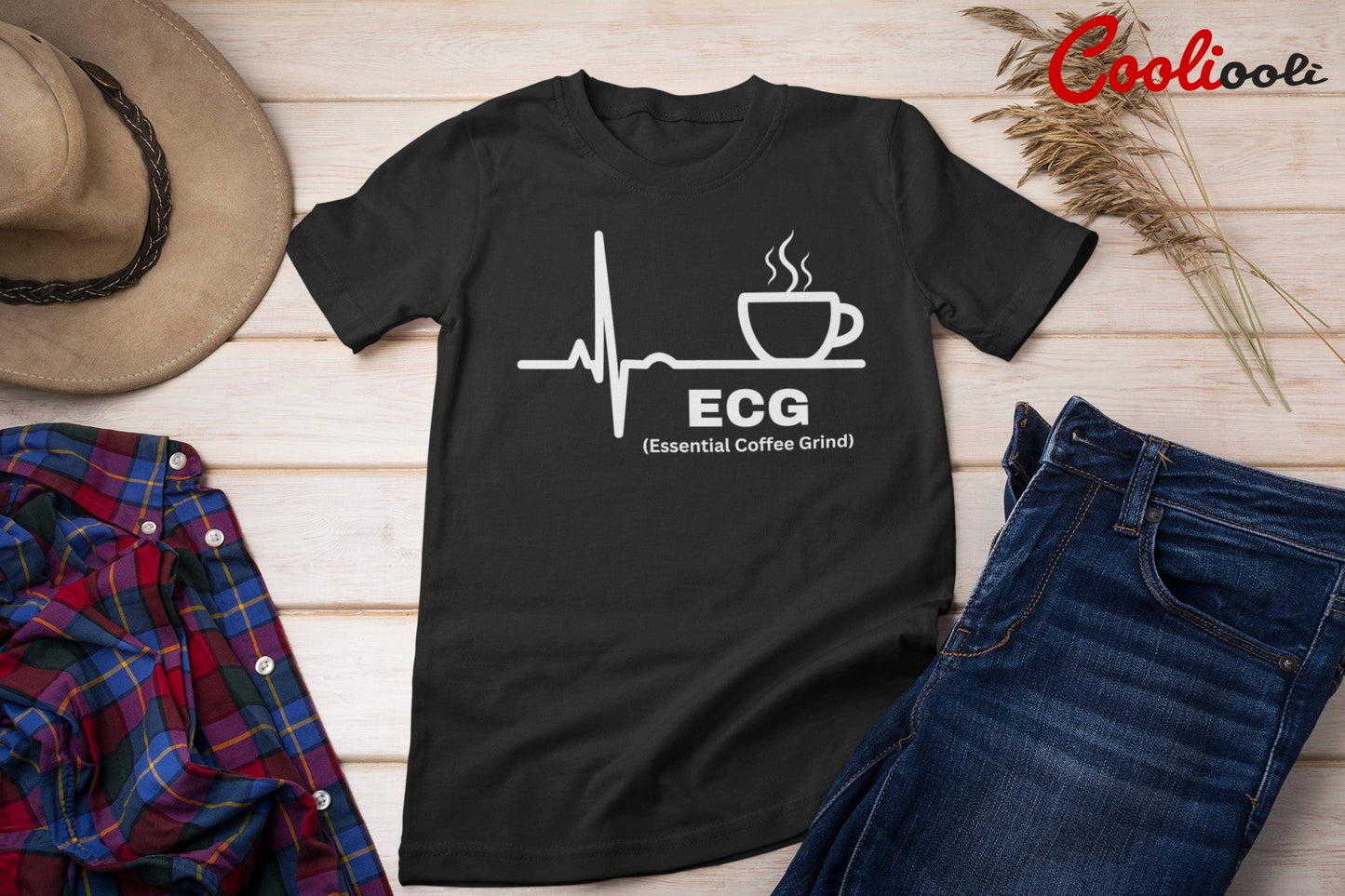 Coffee Lover "ECG" Humorous Tee - Cooliooli T-Shirt