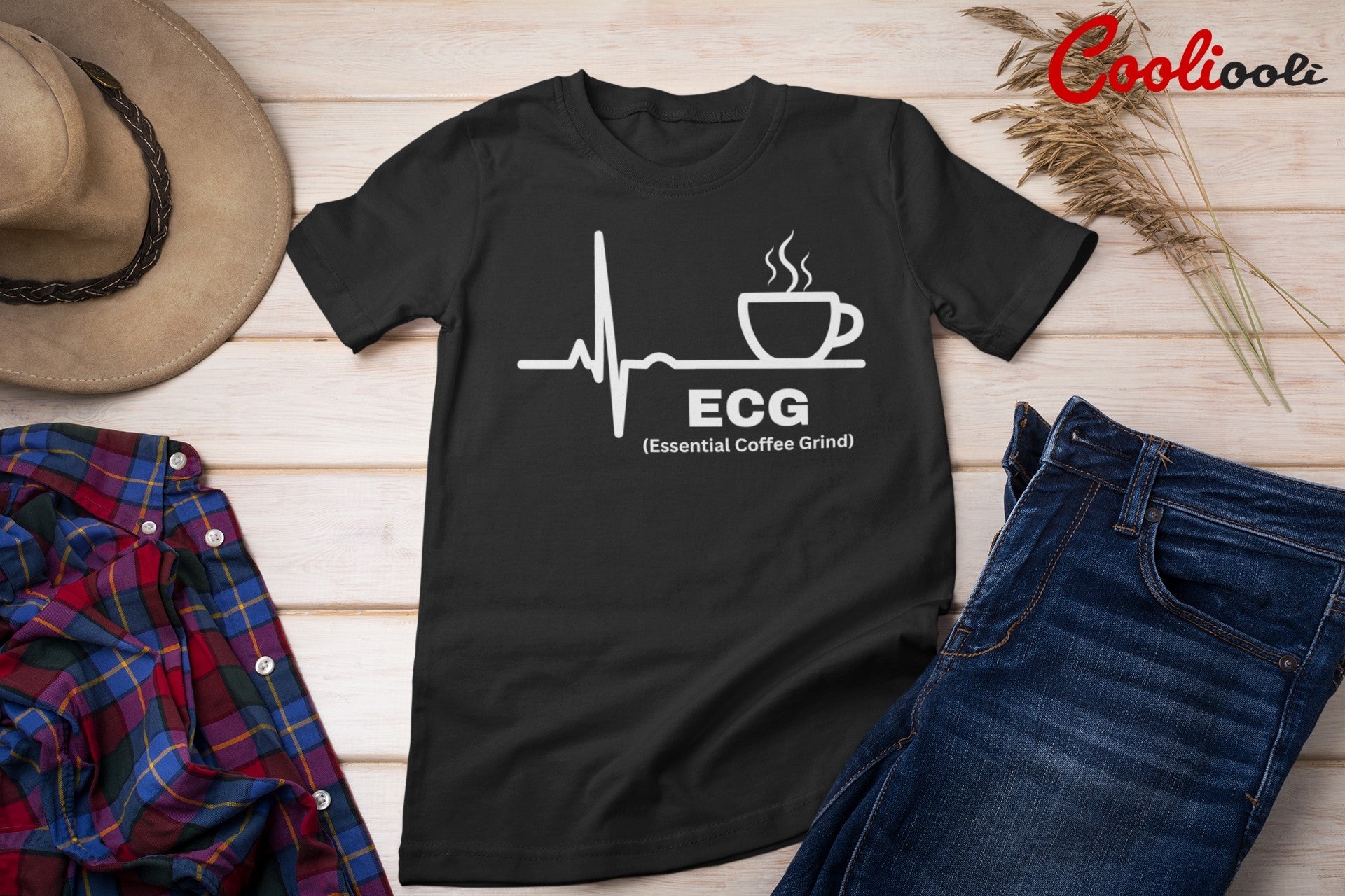 Coffee Lover "ECG" Humorous Tee - Cooliooli T-Shirt