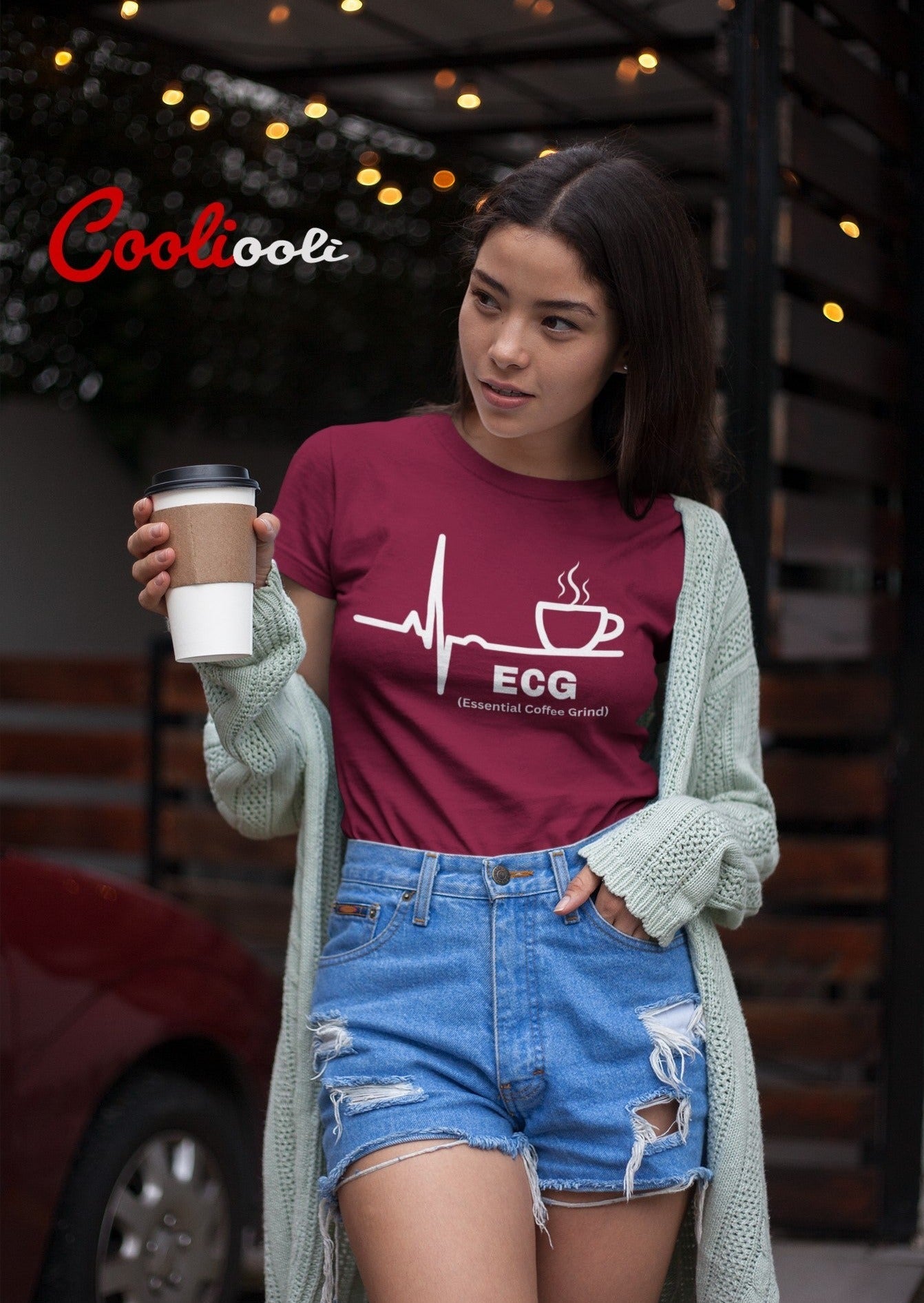 Coffee Lover "ECG" Humorous Tee - Cooliooli T-Shirt